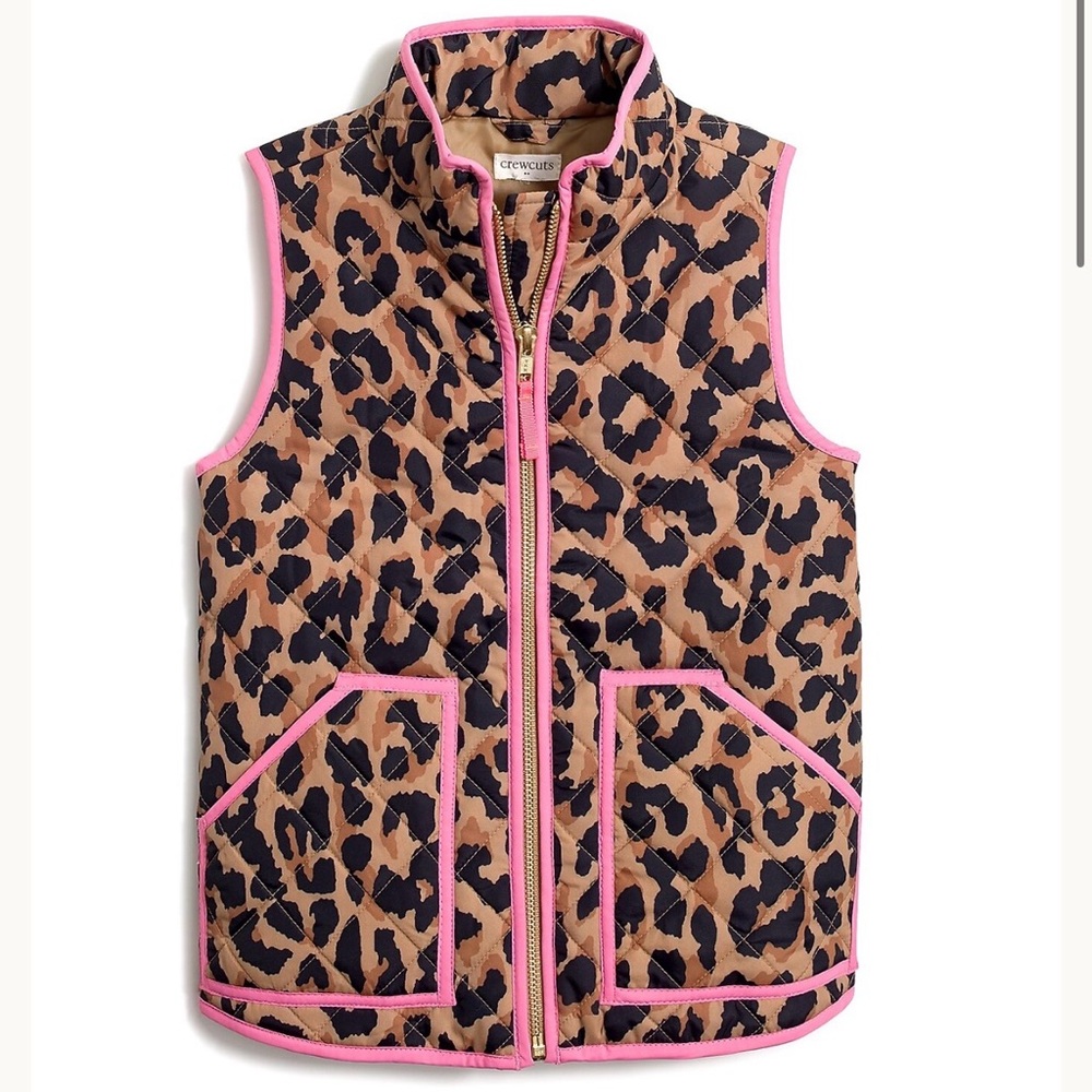 Crewcuts Quilted Tan and Black Leopard Vest with Pink Piping Size 6-7